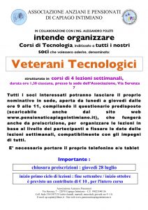 Veterani tecnologici 2022 corso di tecnologia pensionati capiago intimiano locandina